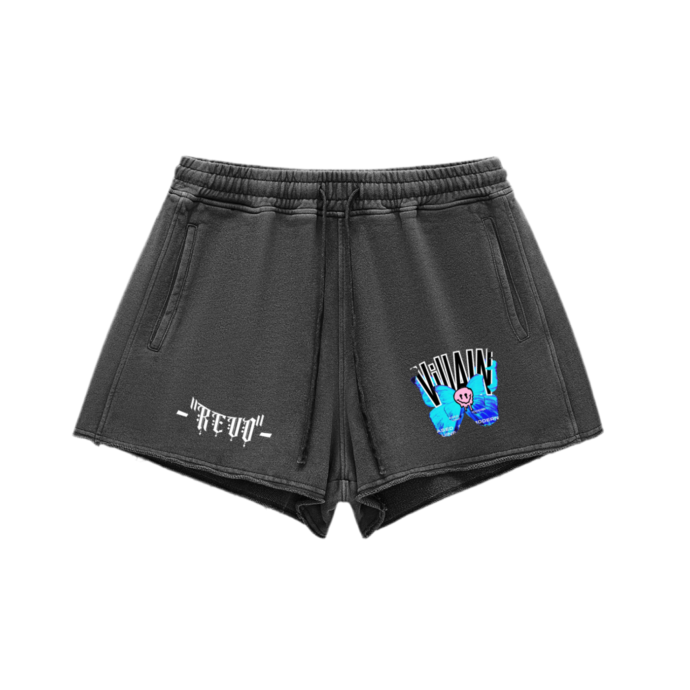 Snow Washed Raw Edge Drawstring Shorts