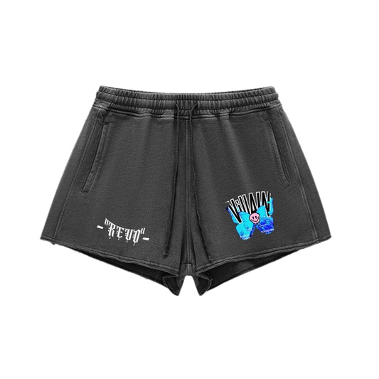 Snow Washed Raw Edge Drawstring Shorts