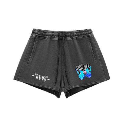 Snow Washed Raw Edge Drawstring Shorts