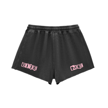 Snow Washed Raw Edge Drawstring Shorts